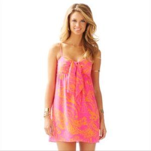 𝅺LILLY Pulitzer Silk Charlotte Dress Pop Pink Seaesta Orange worn once